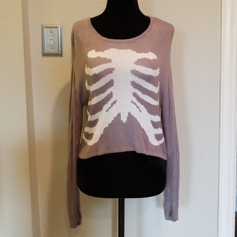 LA Hearts Juniors SM Skeleton Crop Top Sweater